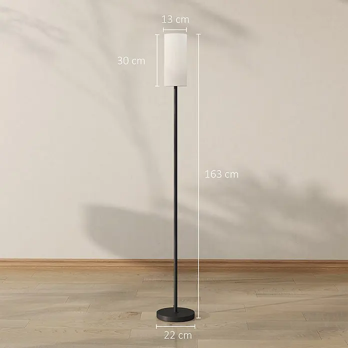Homcom Stehleuchte - 40 W, Höhe: 163 cm, Schwarz, Weiß, E27 - Hohe Stehlampe aus schwarzem Metall mit zylindrischem weißem Stoffschirm, 163 cm hoch.