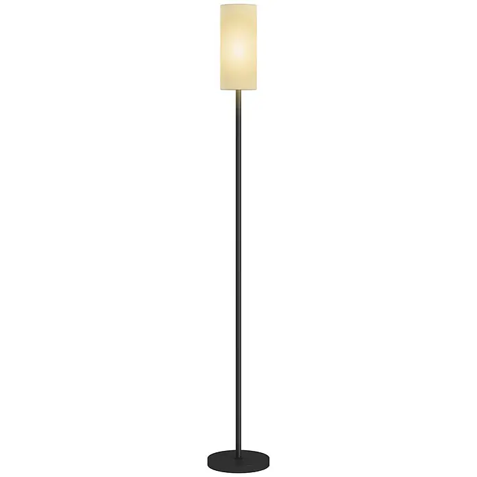 Homcom Stehleuchte - 40 W, Höhe: 163 cm, Schwarz, Weiß, E27 - Stehleuchte mit schwarzem Fuß und Stange, gekrönt von einem zylindrischen hellbeigen Stoffschirm, der ein warmes Licht abgibt.