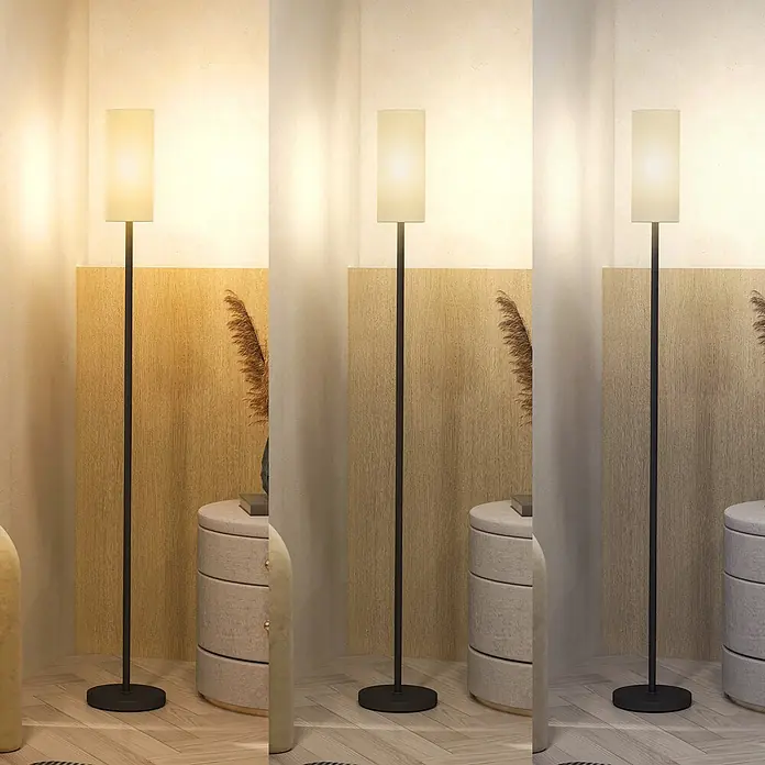 Homcom Stehleuchte - 40 W, Höhe: 163 cm, Schwarz, Weiß, E27 - Eine schwarze Stehlampe mit rechteckigem weißem Schirm, in drei Varianten für warmes, neutrales und kühles Licht.