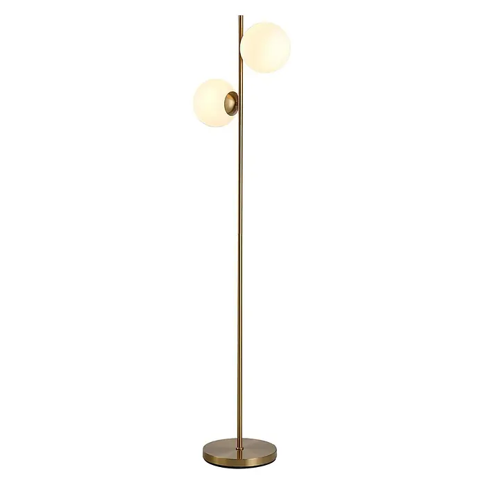 Homcom Stehleuchte - 40 W, Höhe: 165 cm, Gold, Weiß, E27 - Goldene Stehleuchte mit zwei runden, beleuchteten weißen Glaskugeln.