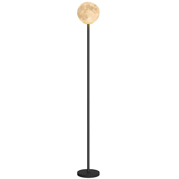 Homcom Stehleuchte - 25 W, Schwarz, Mondoptik, E27 - Stehlampe mit dunklem Ständer und schwarzem Rundfuß, gekrönt von einer kugelförmigen, mondförmigen Leuchte.