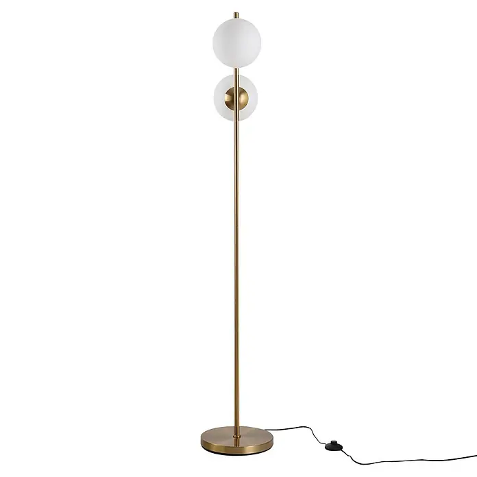 Homcom Stehleuchte - 40 W, Höhe: 165 cm, Gold, Weiß, E27 - Goldene Stehlampe mit zwei kugelförmigen, mattierten Glasschirmen und rundem Fuß.