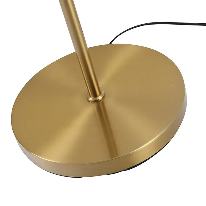 Homcom Stehleuchte - 40 W, Höhe: 165 cm, Gold, Weiß, E27 - Runder goldener Metallsockel einer Lampe mit vertikaler Stange und schwarzem Netzkabel.