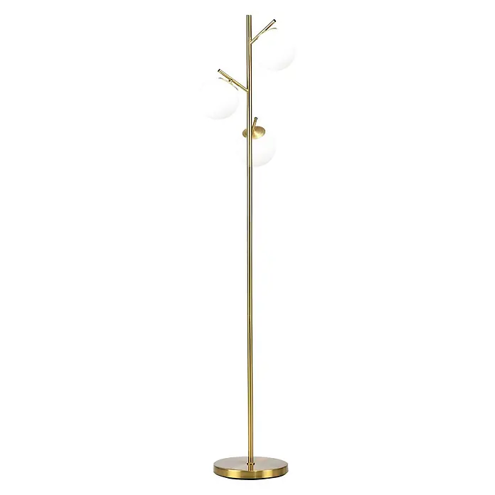 Homcom Stehleuchte - 40 W, Höhe: 169 cm, Gold, Gold, E27 - Goldfarbene Stehlampe mit hohem, schlankem Ständer und drei weißen kugelförmigen Glasschirmen.