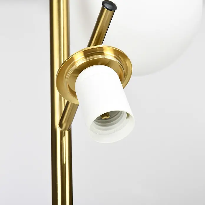 Homcom Stehleuchte - 40 W, Höhe: 169 cm, Gold, Gold, E27 - Messing-Lampenfassung mit weißer E27 Glühbirnenfassung, schwarz abgesetztem Arm und weißem Kugelschirm.