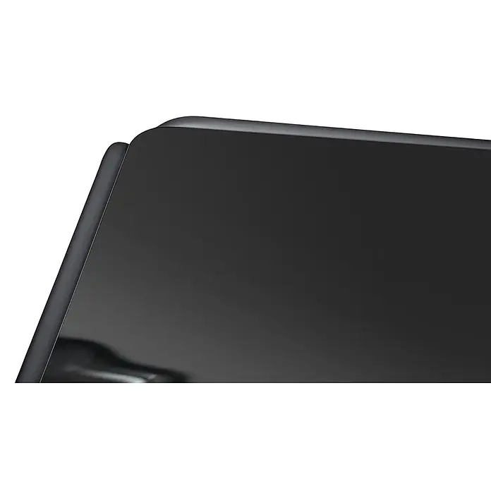 Ebuy24 Loungemöbel-Set Olga - 2 -tlg., Aluminium, Glas, Polyester, TPU, Schwarz - Nahaufnahme eines dunklen, glänzenden Bildschirms oder Panels mit dünnem, matt-schwarzem Rahmen und abgerundeten Ecken.