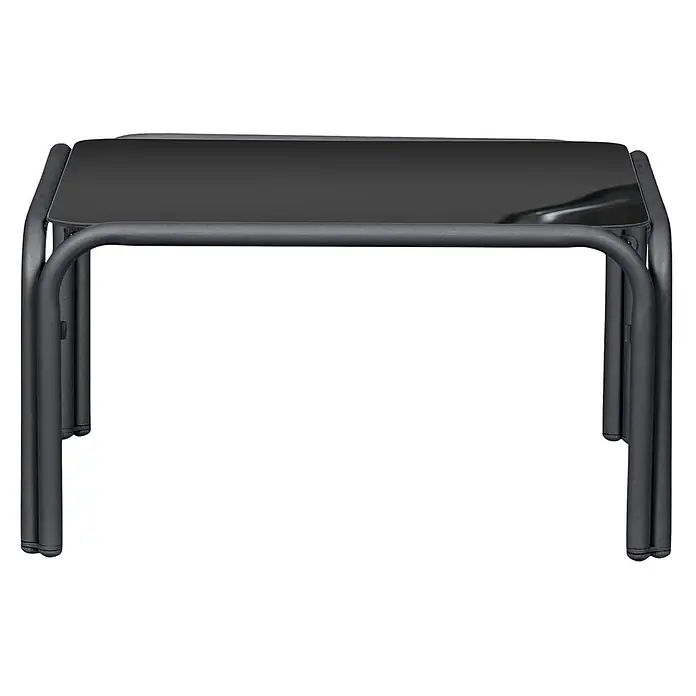 Ebuy24 Loungemöbel-Set Olga - 2 -tlg., Aluminium, Glas, Polyester, TPU, Schwarz - Dunkelgrauer Metall-Schachteltisch mit glatter Platte und Rohrrahmen.