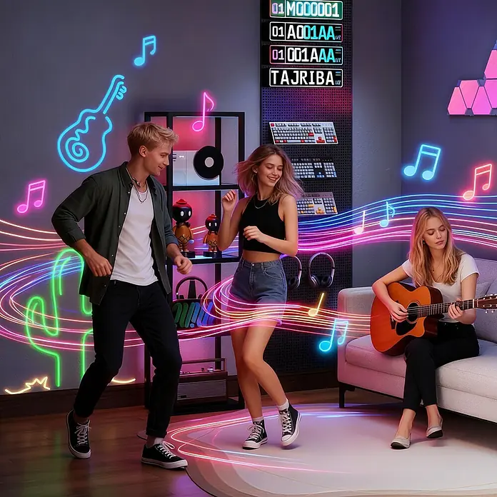 Homcom Stehleuchte - 18 W, Höhe: 157 cm, Schwarz, Schwarz, E27 - Lebendige Neon-Wandkunst und anpassbare LED-Schilder schaffen einen dynamischen, musikgefüllten Raum für Freunde.
