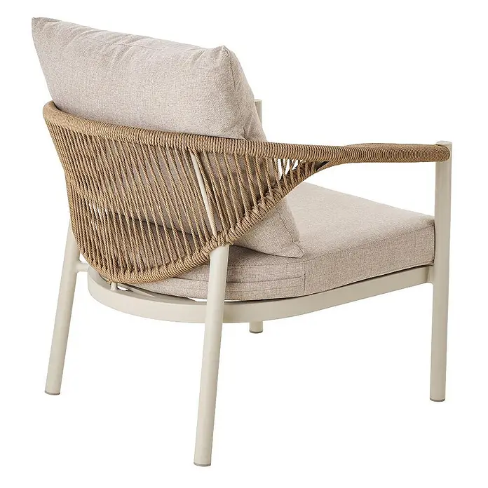 Ebuy24 Loungemöbel-Set Bella - 5 -tlg., Nonwood (PE), Aluminium, Polyester, Natur - Sessel mit hellbeigem Gestell, Rückenlehne/Armlehnen aus Naturseil und dicken beigen Polstern.