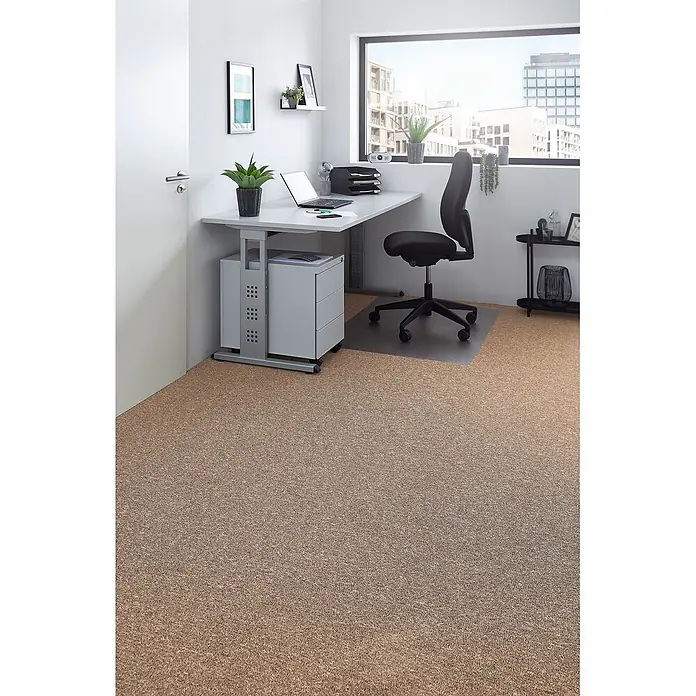 Bricoflor Teppichboden Meterware Schlinge gemustert, beige hell-braun, 450 x 200 cm - Breite: 200 cm, Schlinge, 100 % Polypropylen (PP), beige hell-braun - Brauner, melierter Teppichboden in einem hellen Heimbüro.