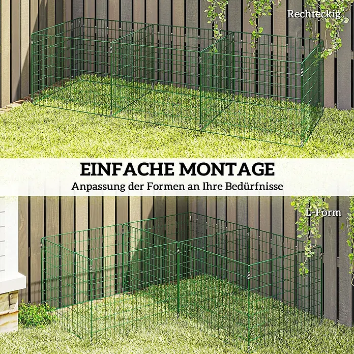 Outsunny Komposter - 1.680 l - Grüner Drahtgitter-Komposter, konfigurierbar als Rechteck und L-Form, im Garten.