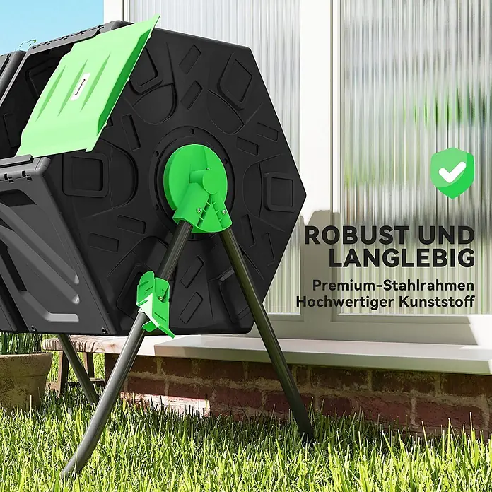 Outsunny Komposter - 130 l, 67 x 60 x 77 cm - Schwarz-grüner Rotationskomposter auf stabilem Stand im Garten. Aus hochwertigem Stahl und Kunststoff gefertigt.