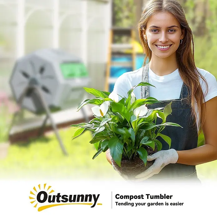 Outsunny Komposter - 160 l, 71 x 65 x 96 cm - Grauer Kompostbehälter im Garten, ideal zur Herstellung von nährstoffreichem Kompost für Pflanzen.