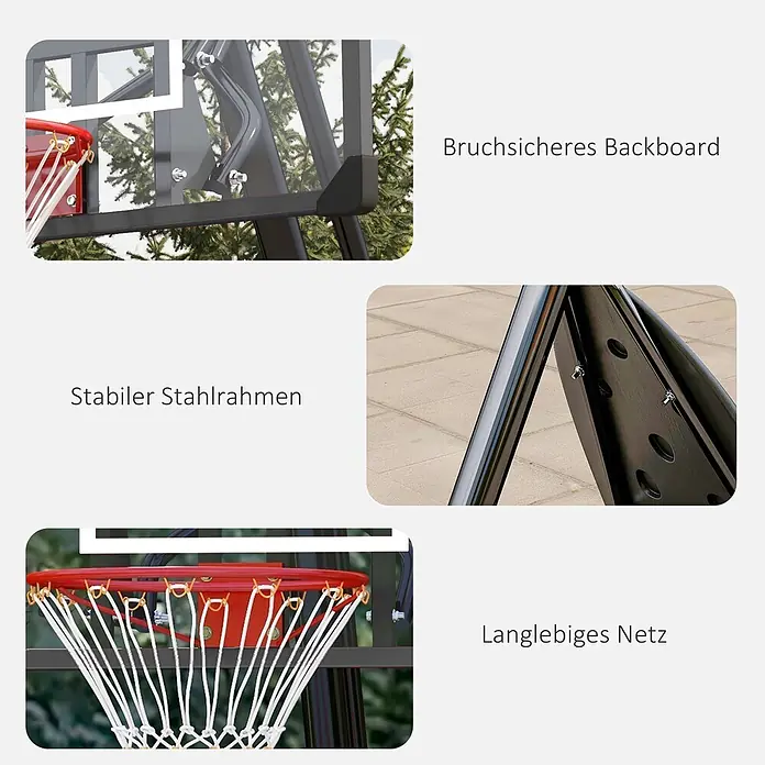 Sportnow Basketballkorb - Stahl, Schwarz - Basketballkorb: bruchsicheres Backboard, stabiler Stahlrahmen, langlebiges Netz.
