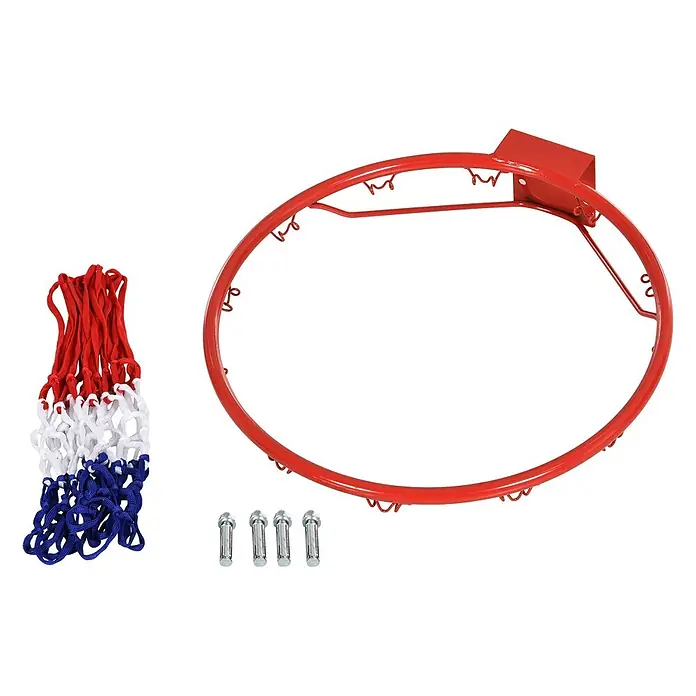 Homcom Basketballkorb - Metall, Rot - Roter Basketballkorb mit rot-weiß-blauem Netz und vier Befestigungsbolzen.