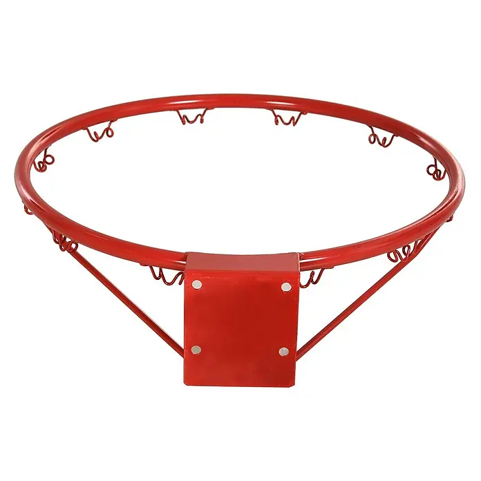 Homcom Basketballkorb - Metall, Rot - Ein roter Metall-Basketballkorb mit gekräuselten Haken für ein Netz, gestützt von roten Metallstreben.
