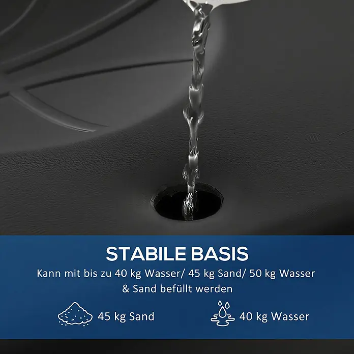 Homcom Basketballkorb - Schwarz - Dunkle, strukturierte Basis wird mit Wasser gefüllt. Sie kann zur Stabilität mit bis zu 40 kg Wasser, 45 kg Sand oder 50 kg Wasser und Sand beschwert werden.