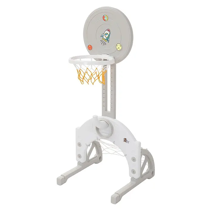 ECD Germany Basketballkorb - Kunststoff, Grau, Weiß - Grau-weißer Kinder-Basketballkorb aus Kunststoff mit Ringwurfspiel und Weltraum-Motiv.