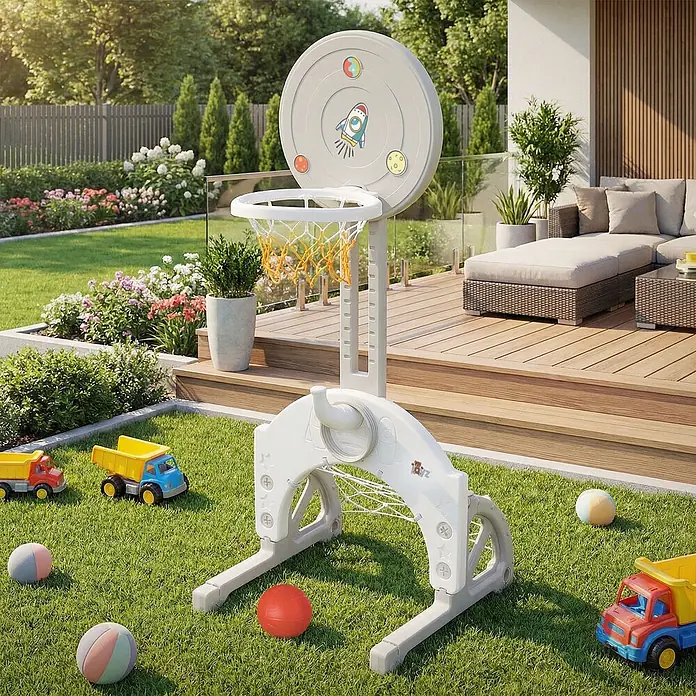 ECD Germany Basketballkorb - Kunststoff, Grau, Weiß - Hellesgraues Kinder-Basketballkorb- und Spielset aus Kunststoff für diverse Aktivitäten, im Garten.