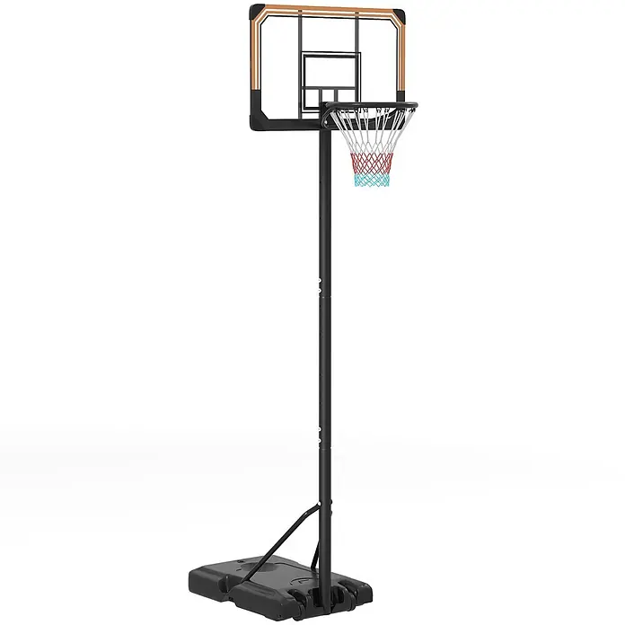 Sportnow Basketballkorb - 71 x 74 x 243 cm, Schwarz - Verstellbarer, tragbarer Basketballkorb mit transparenter Rückwand, schwarzem Rahmen und mehrfarbigem Netz, auf schwarzer Rollbasis.