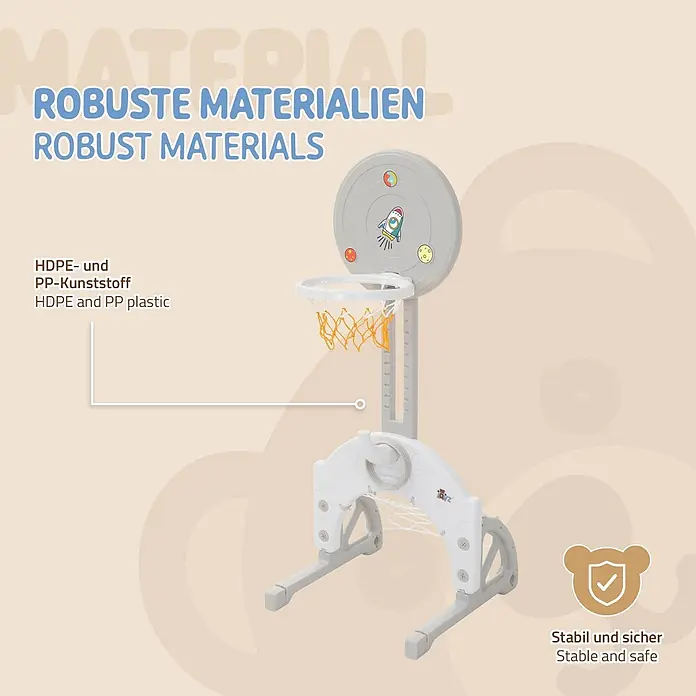 ECD Germany Basketballkorb - Kunststoff, Grau, Weiß - Grauer und weißer verstellbarer Kinder-Basketballkorb aus robustem HDPE- und PP-Kunststoff für Stabilität.