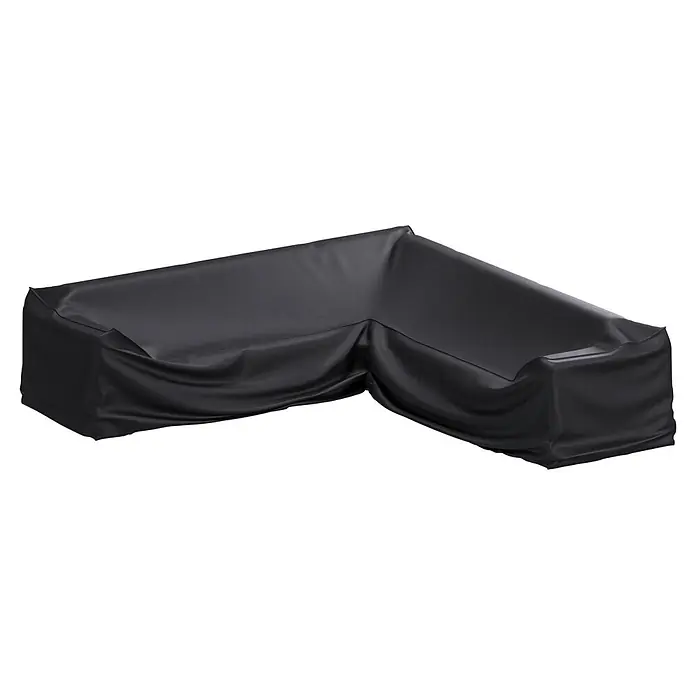 Sunfun Lounge-Set Schutzhülle - L x B x H: 320 x 100 x 85 cm, Kunststoff - Schwarze L-förmige Gartenmöbelabdeckung, für Ecksofas konzipiert.