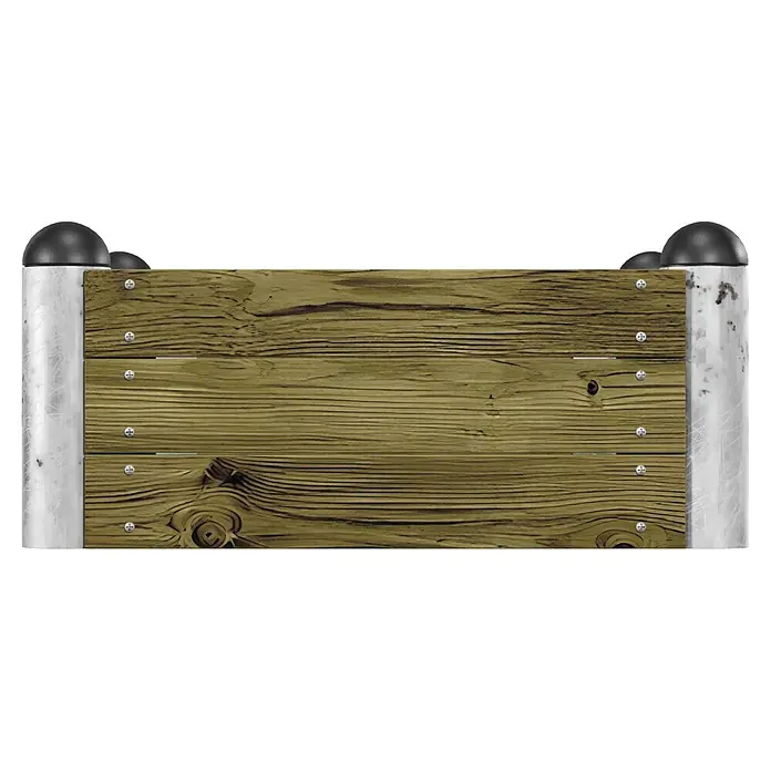 Plus Hochbeet Pipe - 80 x 80 x 36 cm, Holz, Natur - Holzschild mit vier Planken, verschraubt, zwischen zwei Metallpfosten mit schwarzen Kuppelkappen.