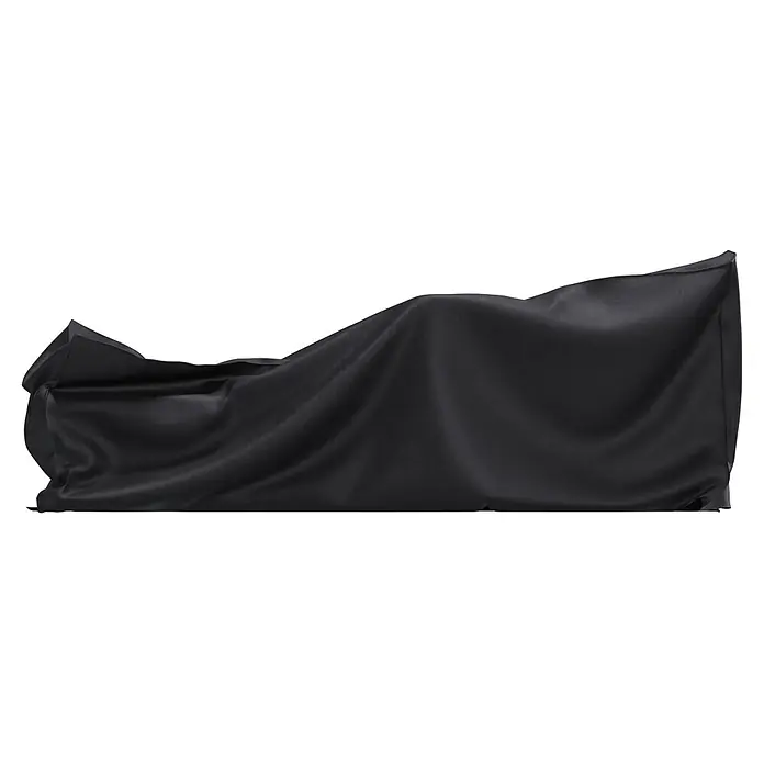 Sunfun Sonnenliegen-Schutzhülle - L x B x H: 210 x 85 x 45 cm, Grau - Drapierter schwarzer Stoff mit weichen, fließenden Falten, ideal für Präsentation oder Abdeckung.