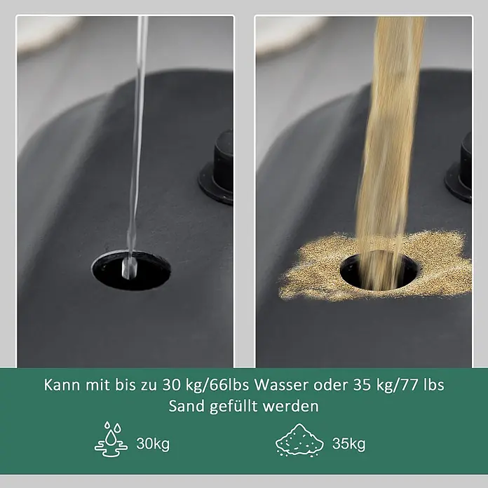 Homcom Basketballkorb - Stahl, Schwarz - Dunkle Basis wird mit Wasser (max. 30 kg) und Sand (max. 35 kg) befüllt.