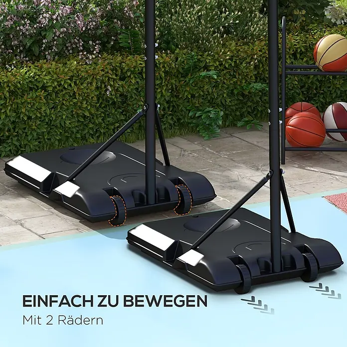 Sportnow Basketballkorb - Kunststoff, Schwarz, Transparent, Orange - Zwei schwarze Basketballkorb-Basen mit je zwei Rädern, für einfache Outdoor-Mobilität.