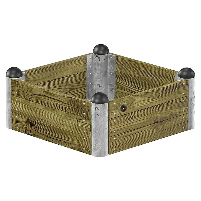 Plus Hochbeet Pipe - 80 x 80 x 36 cm, Holz, Natur - Quadratisches Hochbeet aus Holz mit Metalleckpfosten und schwarzen Kugelkappen.