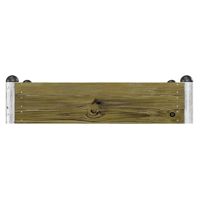 Plus Hochbeet Pipe - 140 x 140 x 36 cm, Holz, Natur - Holzbarriere mit drei Brettern und silbernen Metallpfosten mit schwarzen Kappen.