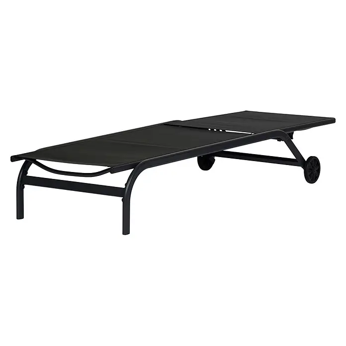 Ebuy24 Gartenliege Halfdan - Schwarz, Aluminium - Schwarze Sonnenliege mit verstellbarer Rückenlehne und Rädern.