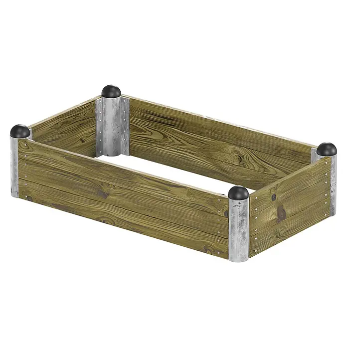 Plus Hochbeet Pipe - 140 x 80 x 36 cm, Holz, Natur - Rechteckiges Hochbeet aus rustikalen Holzbohlen mit verzinkten Metallecken und schwarzen Schutzkappen.