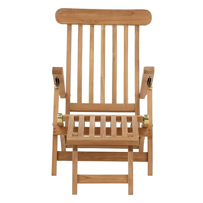 Ebuy24 Gartenliege Kenya - Teak Dekor, Holz - Faltbarer Gartenstuhl aus Naturholz mit Lattenrost-Design, Armlehnen und messingfarbenen Scharnieren.