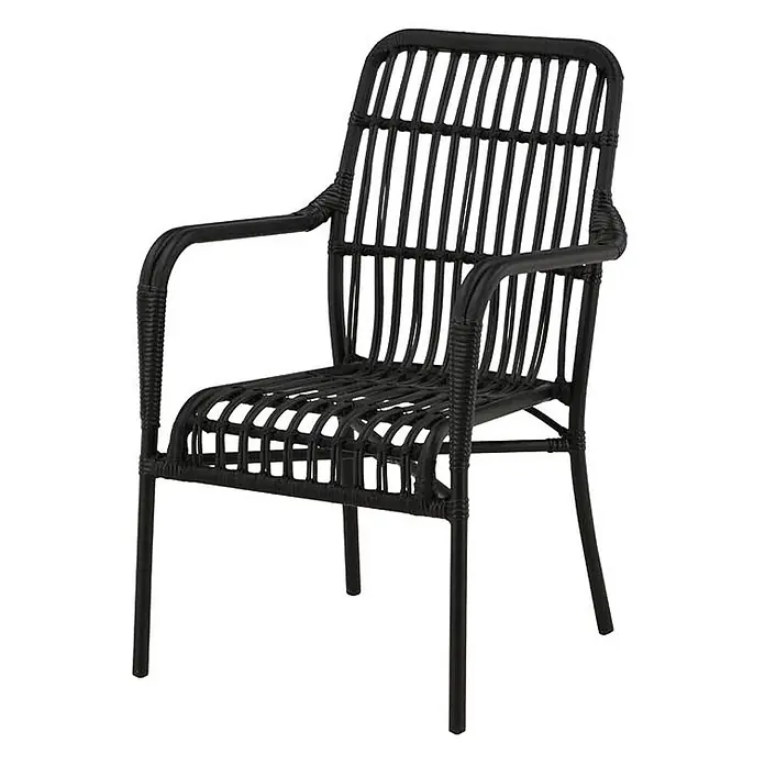 Ebuy24 Gartensessel Rizal - 1 Stk., Aluminum, Rattan, Korbmöbel, Schwarz, B x T x H: 57 x 64 x 90 cm - Schwarzer geflochtener Sessel mit Metallbeinen.