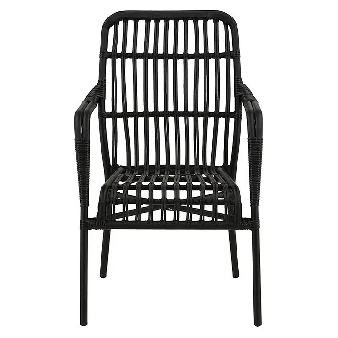 Ebuy24 Gartensessel Rizal - 1 Stk., Aluminum, Rattan, Korbmöbel, Schwarz, B x T x H: 57 x 64 x 90 cm - Schwarzer geflochtener Rattan-Sessel mit hoher Rückenlehne und geraden Beinen.