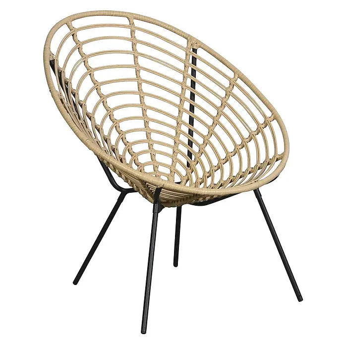 Ebuy24 Gartensessel Relax 4er-Set - 4 Stk., Metall Rattan, natur, B x T x H: 74 x 81 x 87 cm - Beiger Korbsessel mit schwarzen Metallbeinen.