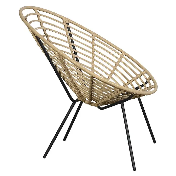 Ebuy24 Gartensessel Relax 4er-Set - 4 Stk., Metall Rattan, natur, B x T x H: 74 x 81 x 87 cm - Beige geflochtener Rattansessel mit tiefer, runder Sitzfläche und schwarzen Metallbeinen.