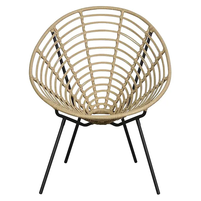 Ebuy24 Gartensessel Relax 4er-Set - 4 Stk., Metall Rattan, natur, B x T x H: 74 x 81 x 87 cm - Beiger Loungesessel aus synthetischem Rattan mit rundem, offenem Geflecht und stabilen schwarzen Metallbeinen.