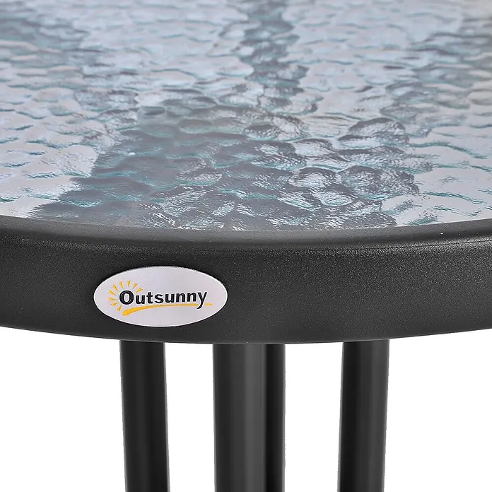 Outsunny Garten-Beistelltisch rund - Metall, Sicherheitsglas, Kunststoff, Schwarz - Outsunny Gartentisch mit strukturierter Glasplatte, schwarzem Rahmen und Beinen.