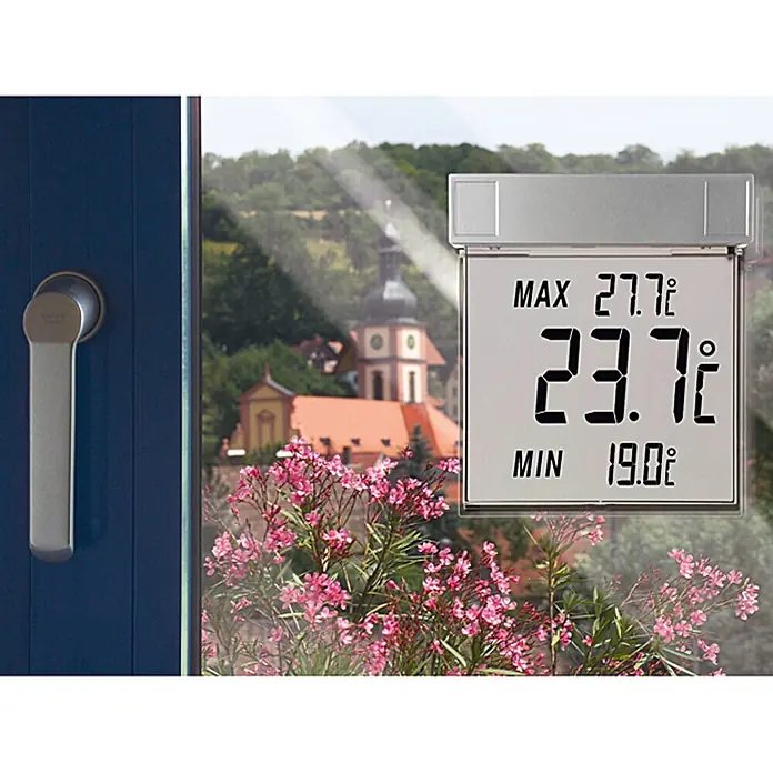 TFA Dostmann Fensterthermometer Vision - Digital, L x B x H: 2,2 x 9,7 x 10,5 cm - Ein digitales Fensterthermometer zeigt die aktuellen Höchst- und Tiefsttemperaturen an und bietet so einen praktischen Überblick.
