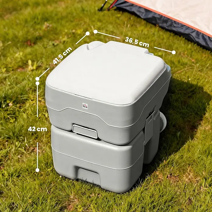 Homcom Campingtoilette - L x B x H: 41,5 x 36,5 x 42 cm, Manuelle Wasserspülung, Sonstiges - Grau-weißes tragbares Camping-WC, 42x41,5x36,5 cm, ideal für den Außenbereich.
