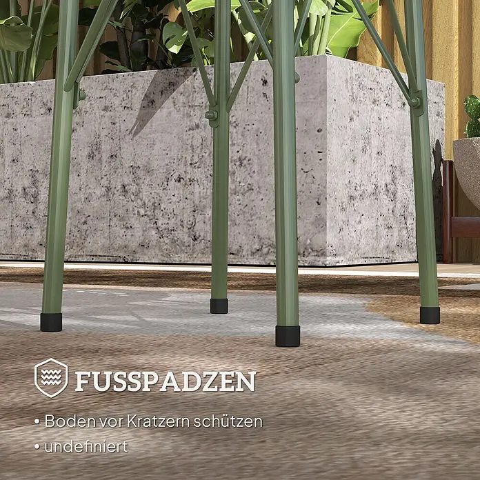 Outsunny Garten-Beistelltisch rund - Stahl, Grün - Grüne Metallbeine mit schwarzen Schutzfußpads gegen Bodenkratzer.