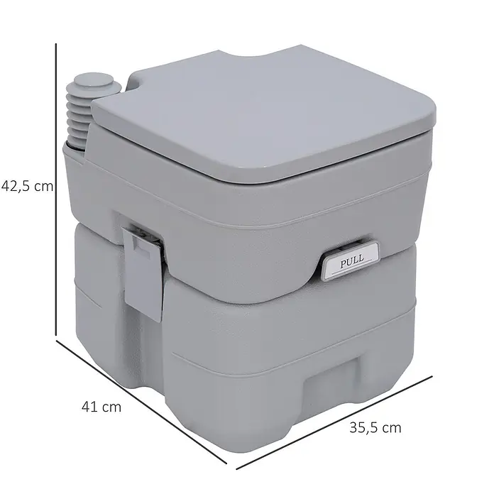 Outsunny Campingtoilette - L x B x H: 35,5 x 41 x 42,5 cm, Manuelle Wasserspülung, Sonstiges - Graue Kunststoff-Campingtoilette mit den Maßen 42,5 cm (H) x 41 cm (B) x 35,5 cm (T).