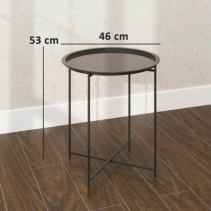 Outsunny Garten-Beistelltisch rund - Stahl, Schwarz - Schwarzer Metall-Beistelltisch, rund, 53 cm hoch, 46 cm Durchmesser.