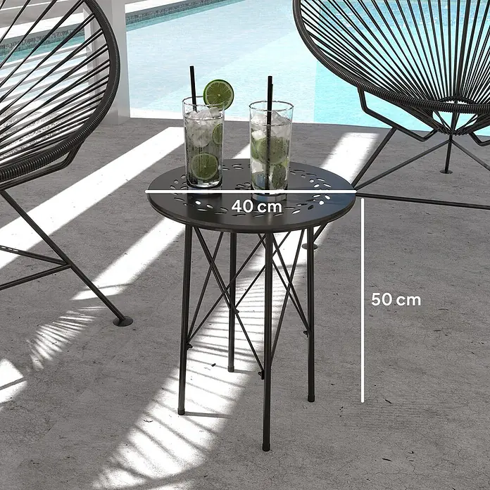 Outsunny Garten-Beistelltisch rund - Stahl, Schwarz - Runder Beistelltisch aus schwarzem Metall, Ø 40 cm, H 50 cm, mit Getränken am Pool.