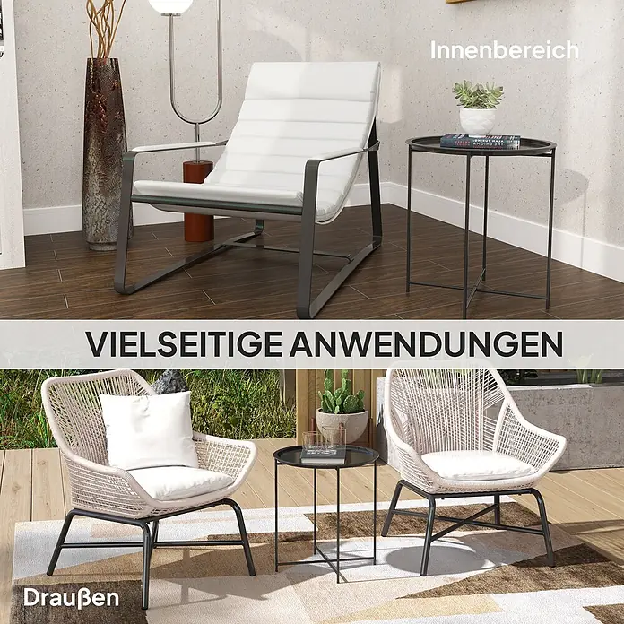 Outsunny Garten-Beistelltisch rund - Stahl, Schwarz - Vielseitige Sessel und Beistelltische, passend für modernes Wohnzimmer und entspannte Outdoor-Bereiche.