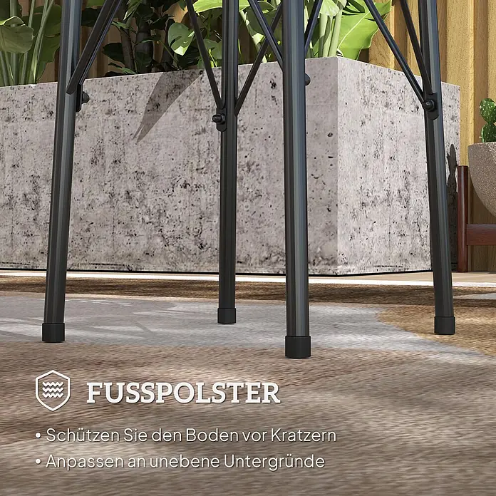 Outsunny Garten-Beistelltisch rund - Stahl, Schwarz - Dunkelgraues Bein mit Fußpolster zum Schutz des Bodens und Ausgleich unebener Flächen.