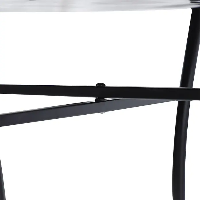 Outsunny Garten-Beistelltisch rund - Blau, Weiß, Grün - Nahaufnahme eines schwarzen Metallgestells mit Verbindungsstreben und Schraubendetails.